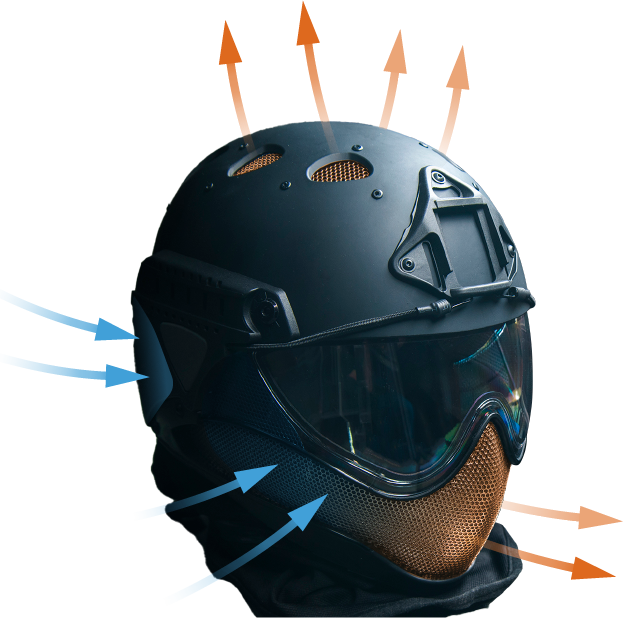 casco de entrenamiento de niebla cero, casco warq pro, entrenamiento para el cumplimiento de la ley